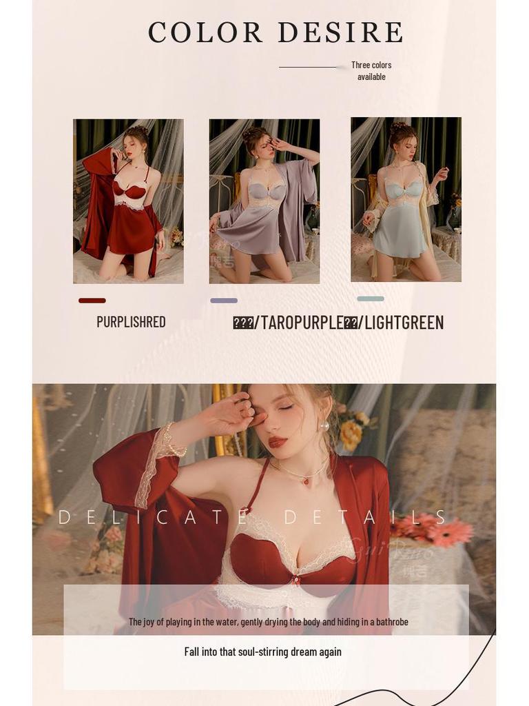 Satin & Lace Sheer Seductive Sleep Dress & Robe Set