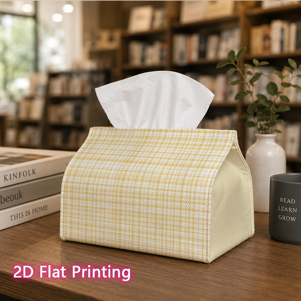 1pc, 2D Flat Printing, Tissue Box Easy Yellow Grid Pattern Printed Tissue Box, Suitable for Home, Kitchen, And Car Decoration, Tissue Dispenser, Ideal