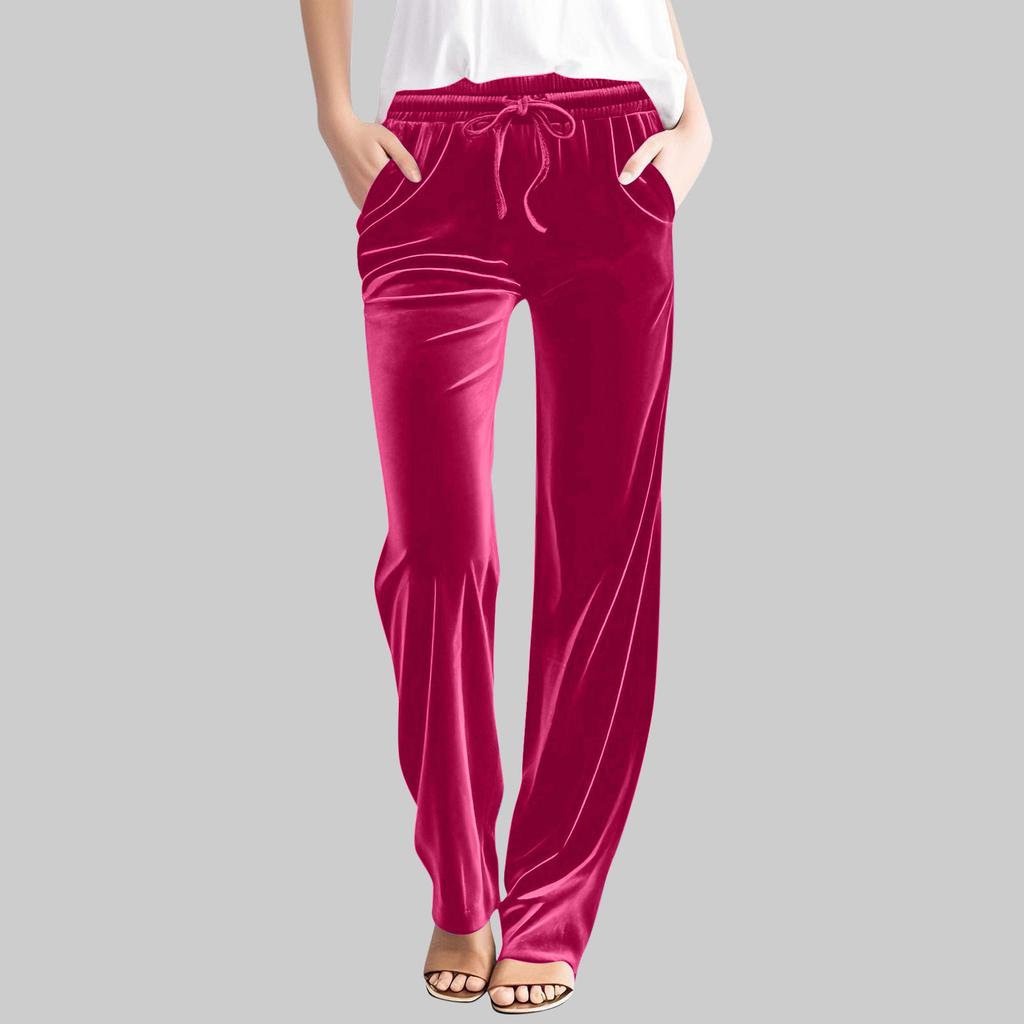 Women's Casual Solid-Color Pants High-Waisted Drawstring Trousers