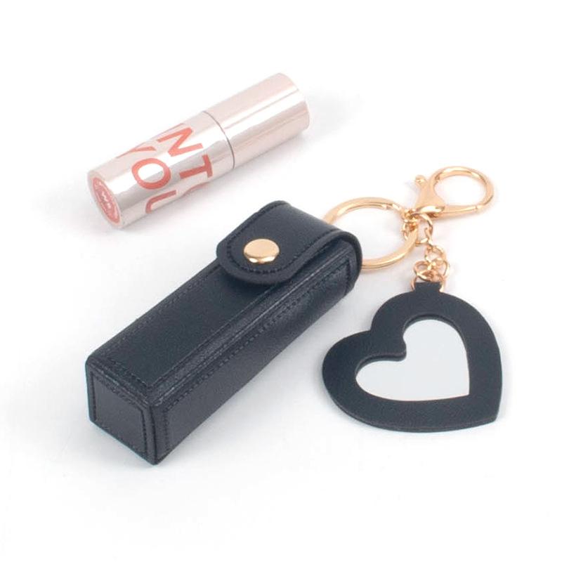 Custom Print Women Mini Portable Lipstick Storage Case Keychain Lipstick Bags With Heart Mirror