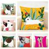 Cartoon Bull Terrier Series Cushion Cover Linen Pillowcase Soft for Sofa Bed Home Room Decor