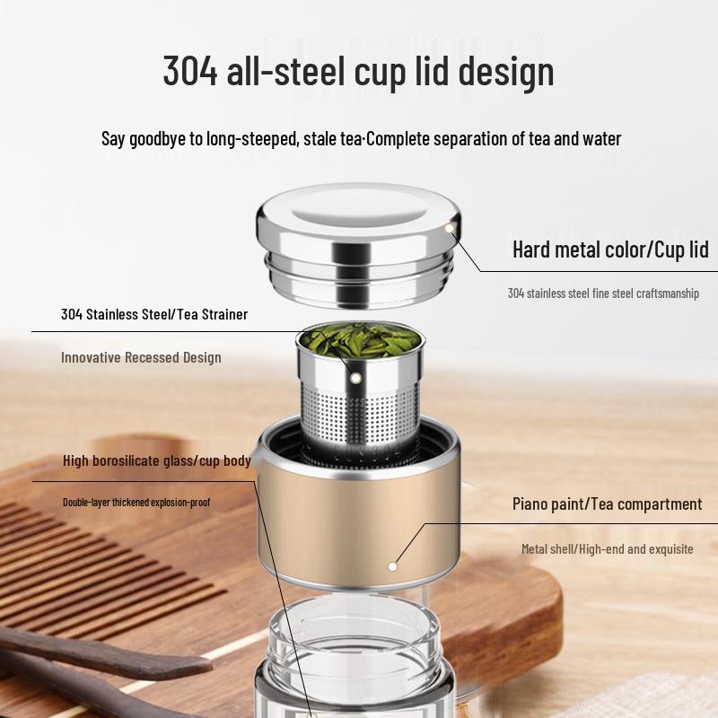 Mini Teacup with Double Layer Insulation and Tea-Water Separation – Portable Travel Glass