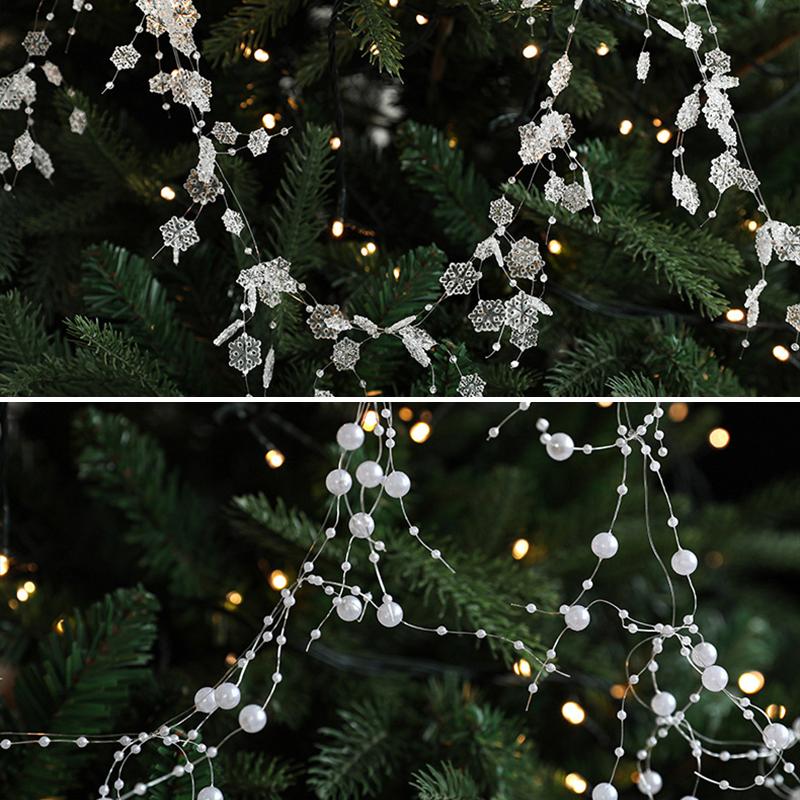 2M Festive Vine Wreath Decor Plastic Bead String Frosted Icicle Ornament Strand Christmas Ice Crystal Bead String Pendant