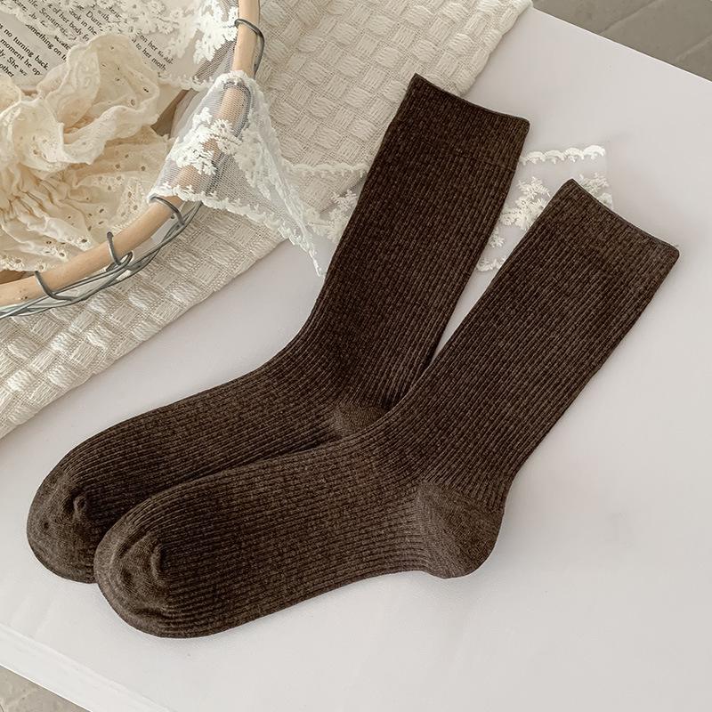 Women's Black & White Ribbed Slouch Socks - Mid-Calf Length, Versatile for Autumn/Winter, Pair with Leather Shoes