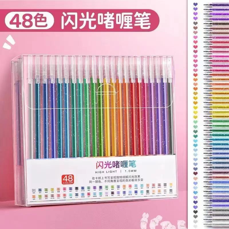 60PCS Glitter Gel Pens Set, Water-Resistant Plastic Rollerball Pens - Ideal for Cardstock, Journals, Drawing, Marking, Coloring