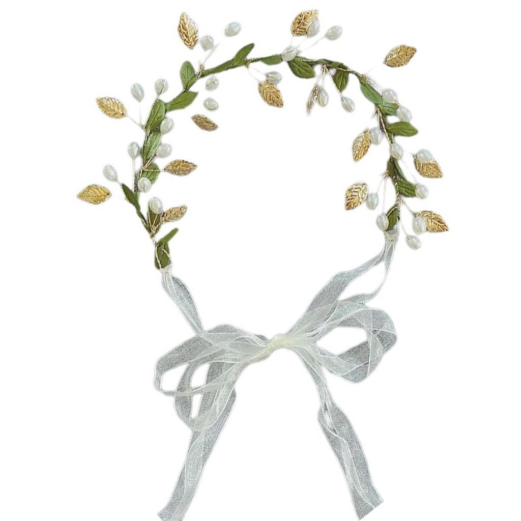 Elegant Pearl/ Leaf Hairband Delicate Headband for Flower Girl Trend Model Show Performances Wedding Party Headpieces