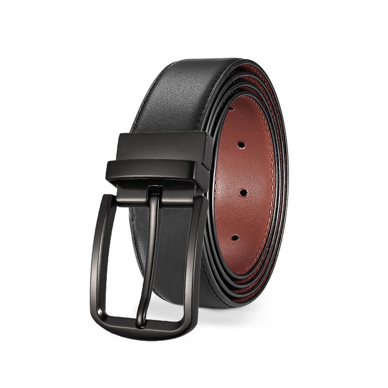 eather in uckle Belt en's ift Box owhide Men's Business Casual Jeans ouble-sided imple Belt