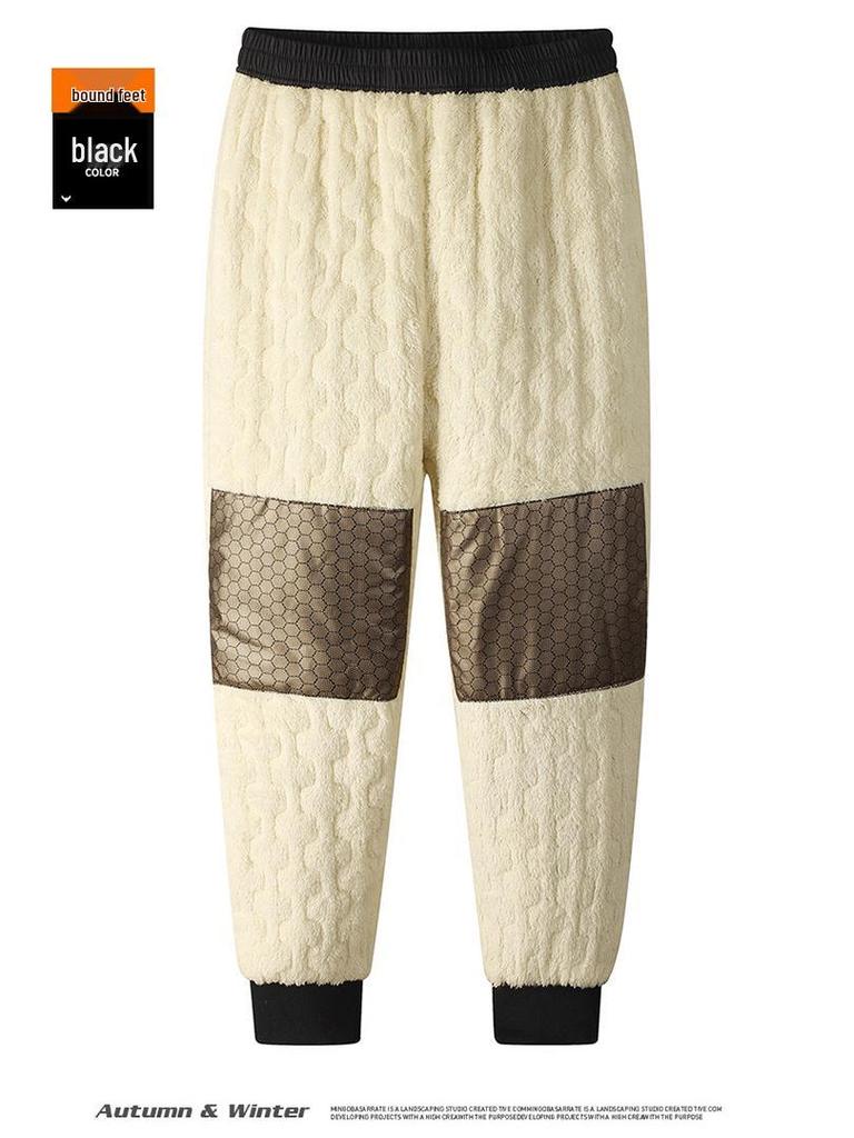Men's Fleece-Lined Windproof Outdoor Pants with Graphene Knee Pads and Lambswool, Plus Size.