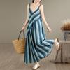 Ärmelloses Träger Baumwolle Vintage Streifen Neu bei Kleider Für Damen Lässig Locker Lang Sommerkleid Elegante Kleidung