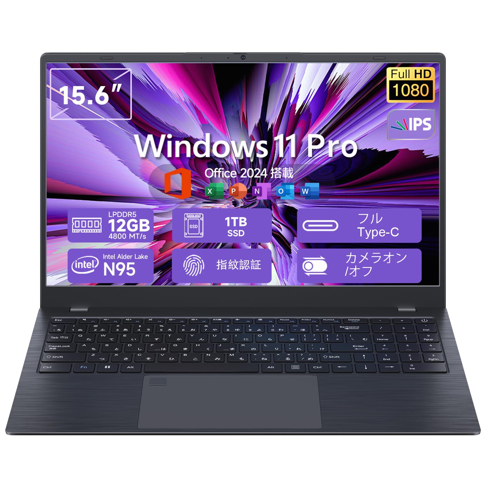 

N95 Slim Windows 11 Pro 4C4T DDR5 12GB RAM 1TB NVMe 2280 Expandable up to Full USB Lightweight and Fingerprint Unlock Laptop, 15.6-inch, Compatible, +