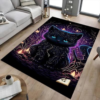 1PC Black Cat Fantasy Extra Large Non Slip Floor Carpet, Office, Family, Studio Large Area Rug Indoor Rugs, Bold Statement Piece