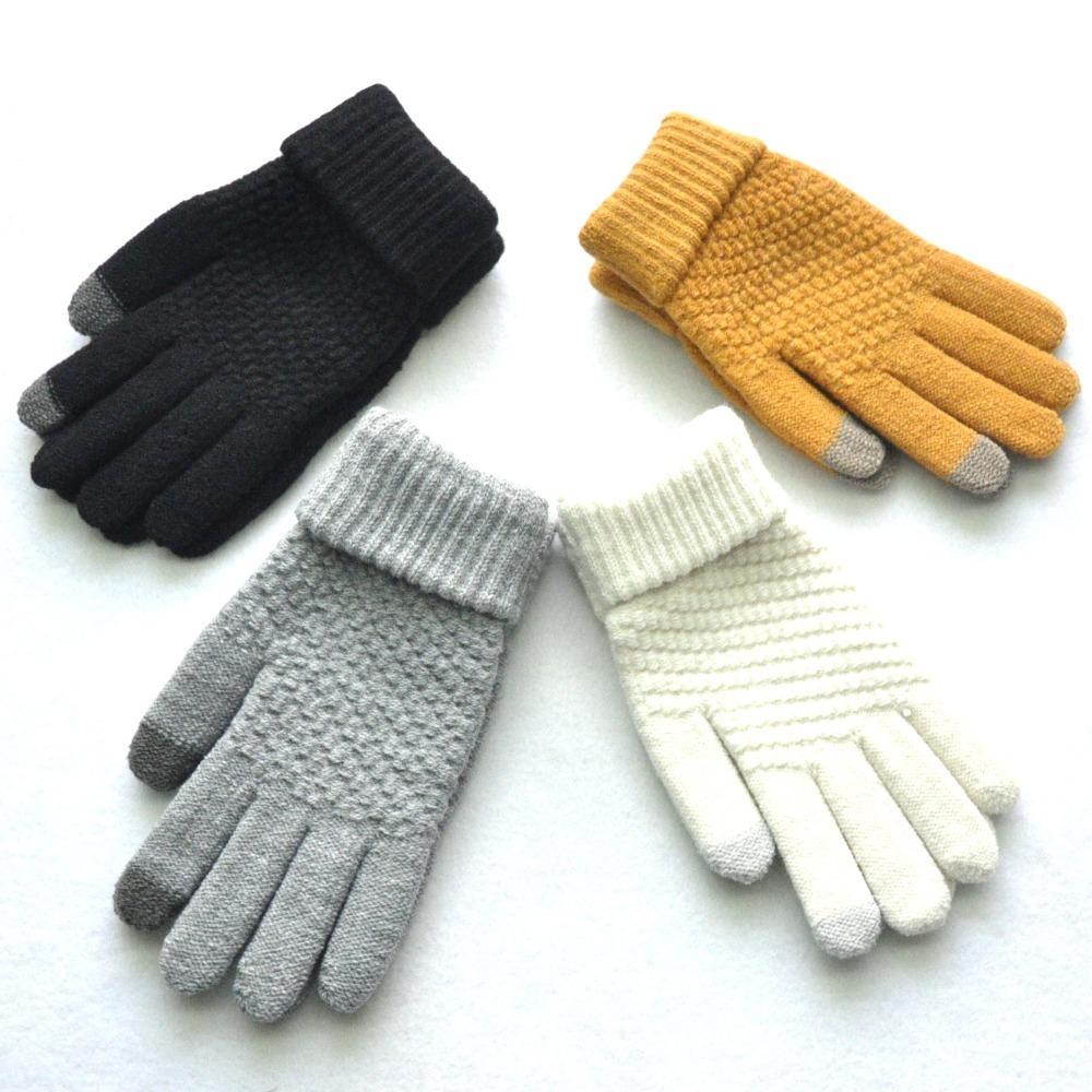 Adult men and women winter warm plush thickened wool gloves, pineapple pattern jacquard