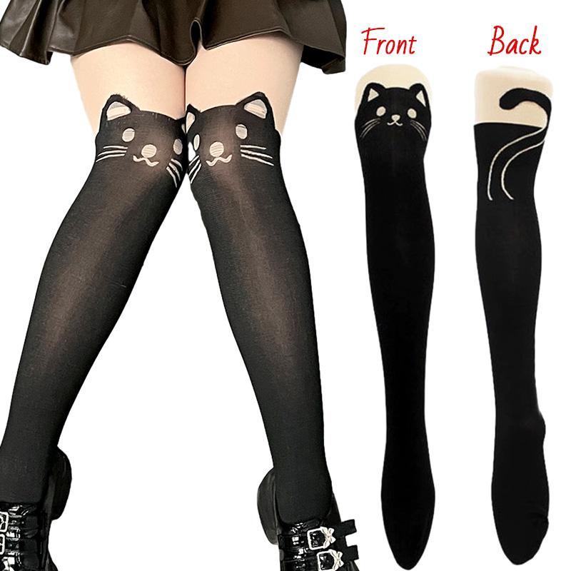 Creative Women Cute Cat Silk Stockings Sexy Thin Cartoon Kitten Tail Pantyhose Hosiery Tattoo Tights Fashion Printed Stockings