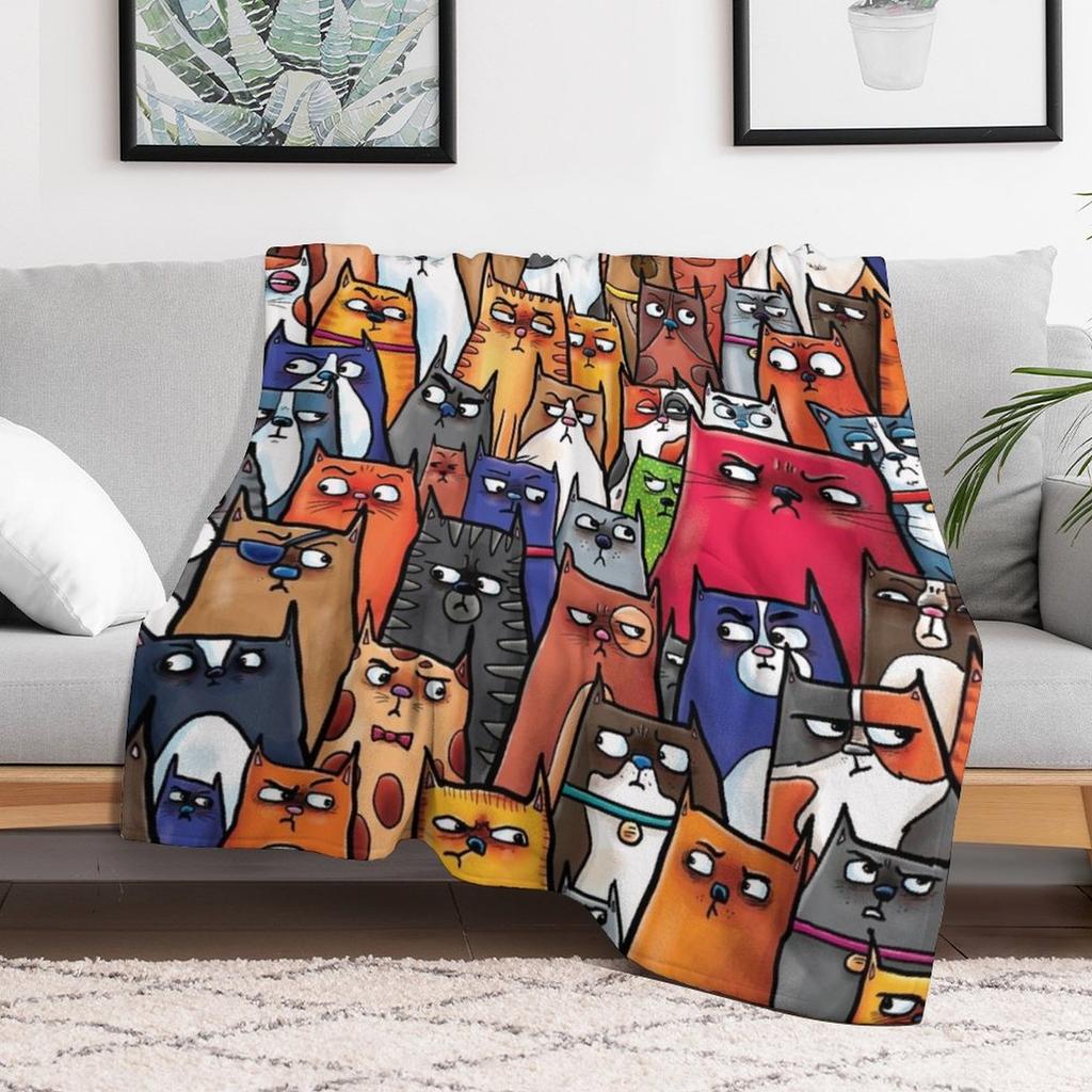 Suspicious Kitties Throw Blanket Durable Warm Blanket for Daily Home Use