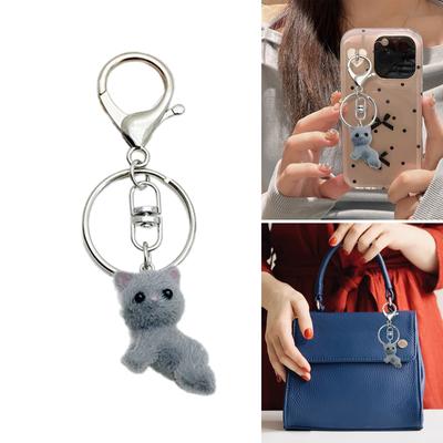 Cat Shaped Pendant Cartoon Animal Shaped Keyring Fashionable Flocking Key Rings Charm Jewelry for Backpacks and Phone