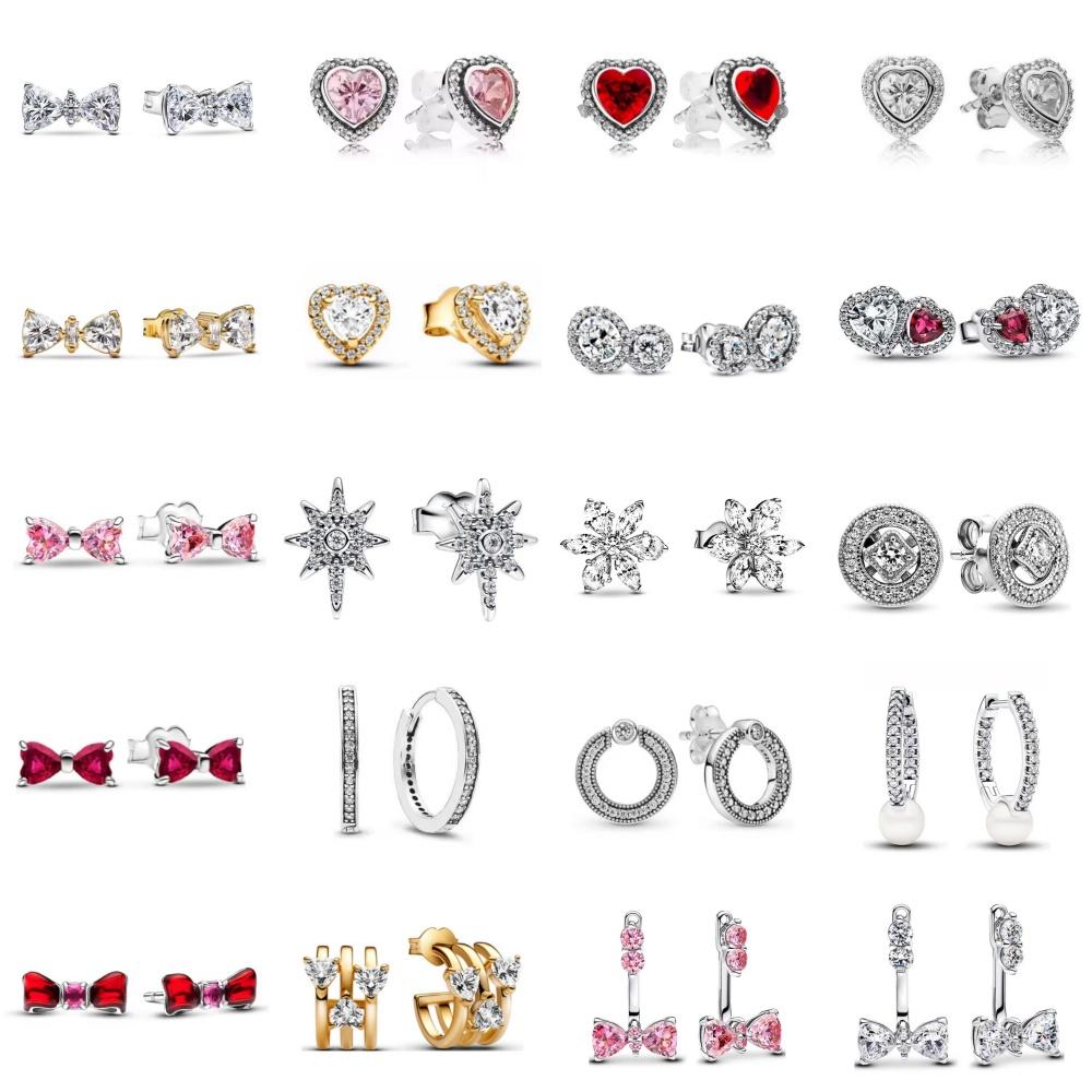 Red,pink, bow earrings are fit women with primitive charm. 925 silver earrings DIY birthday jewelry gift new