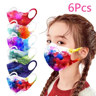 6Pcs Kid Cute Watercolor Print Face Mask Children's Cotton Mask Knitted Dust Mask Reusable Mask
