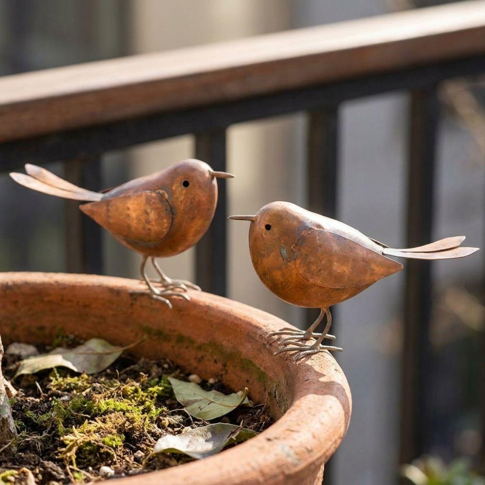 Funny Metal Bird Sculptures Rusty Rustic Iron Art Bird Ornaments Craft Simulation Animal Retro Bird Statue Patio Decoration