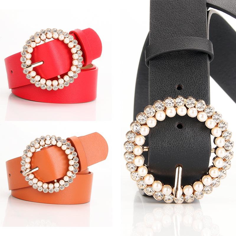 Rhinestone & Pearl Women's Belt Buckle - Stylish Decorative Belt for Dresses