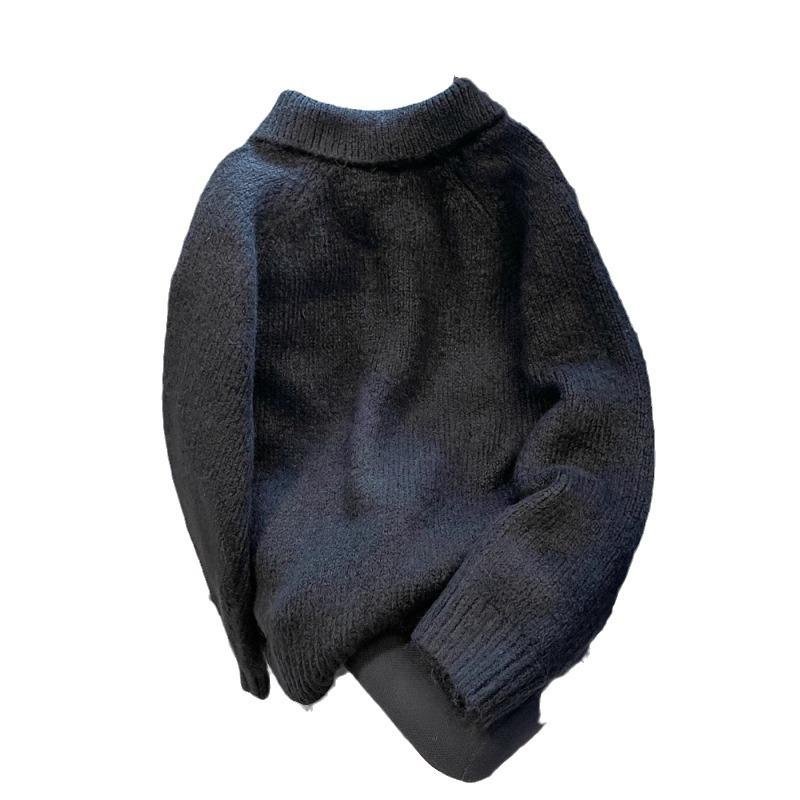 Rabbit jacquard lapel zipper sweater jacket women's autumn and winter retro lazy wind contrasting color soft waxy knitted cardigan