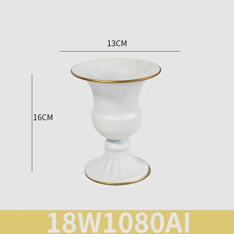 European White Iron Art Vase Florist Tall Cup Shape Flower Vase Arrangement Ornament Hotel Banquet Party Desktop Decoration