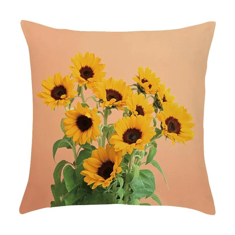 Sunflower Printed Cushion Cover Sofa Home Decor Pillowcase Splendid Floral Plant