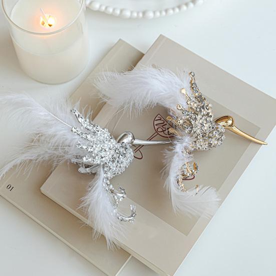 Glitter Rhinestone Hummingbird Ornament White Feather Flying Hummingbird Christmas Tree Hanging Ornament for Home Holiday Party Decor