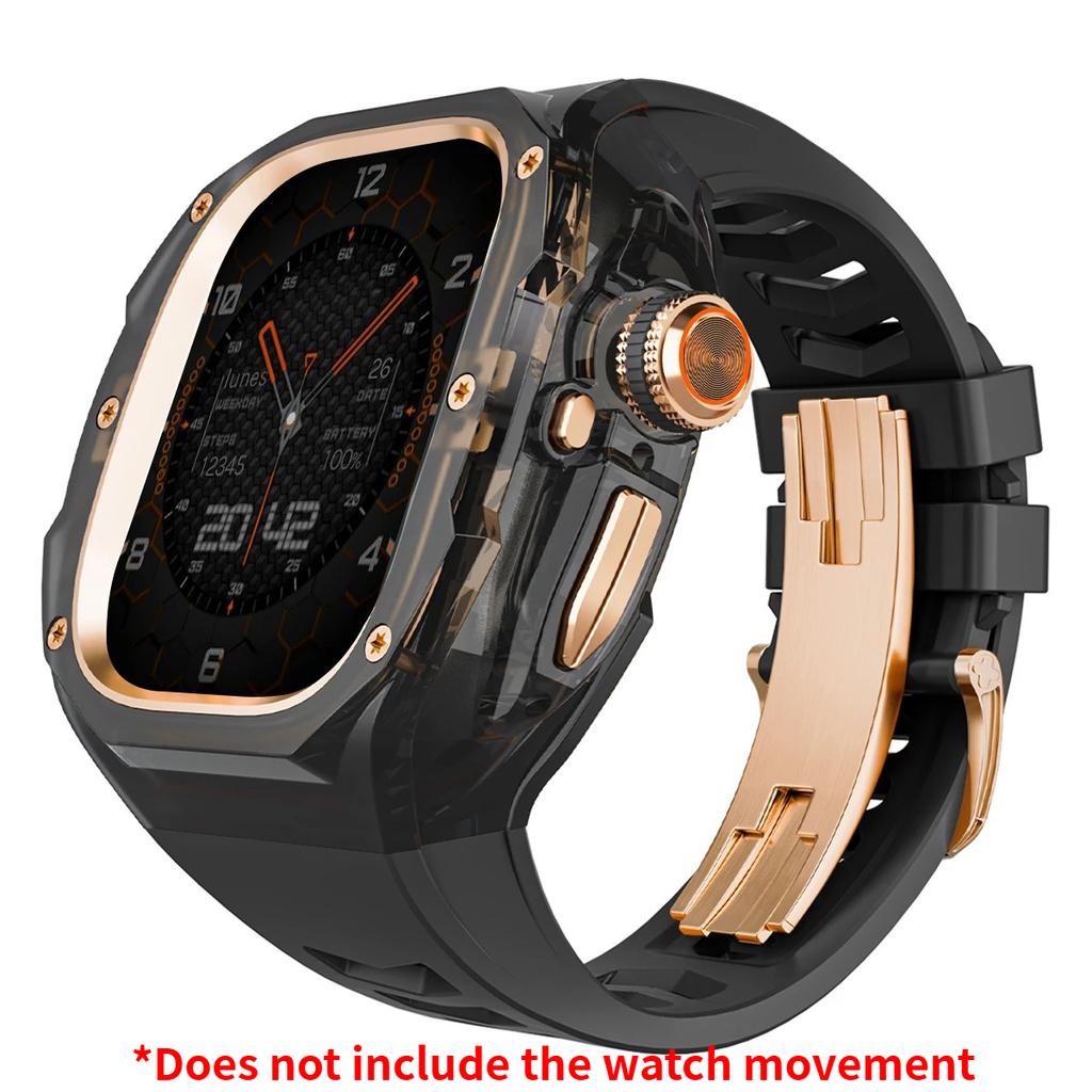 Prabangus modifikacijų rinkinys Apple watch Ultra 3/2/1 49mm Sportinis guminis dirželis+Dėklas Iwatch ultra 49mm Skaidrus Glacier dėklas Modifikavimo rinkinys