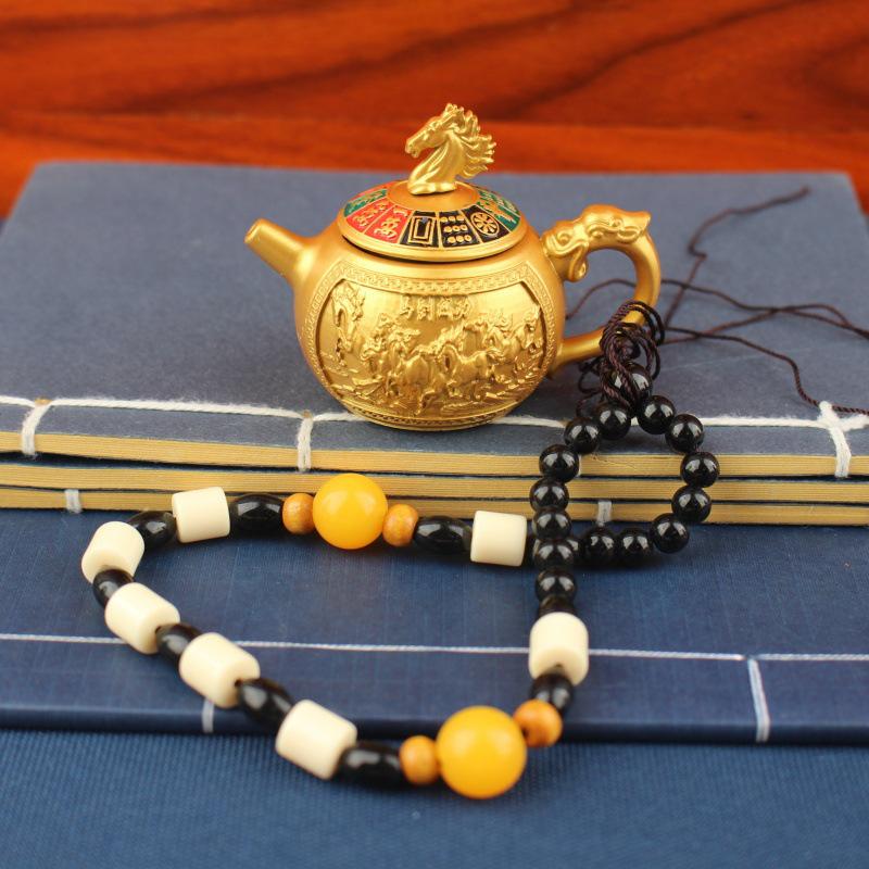 Brass Handle Rotating Dragon and Phoenix Mini Teapot for Mahjong Copper Crafts Gift