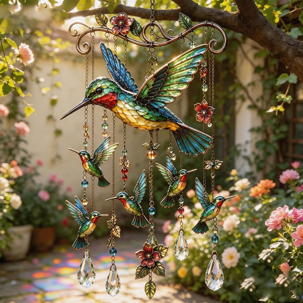 Elegante Campanellino a Vento Colibrì, Campanelli a Vento per Esterno, Campanelli Decorativi a Vento Colibrì per Giardino Portico Balcone