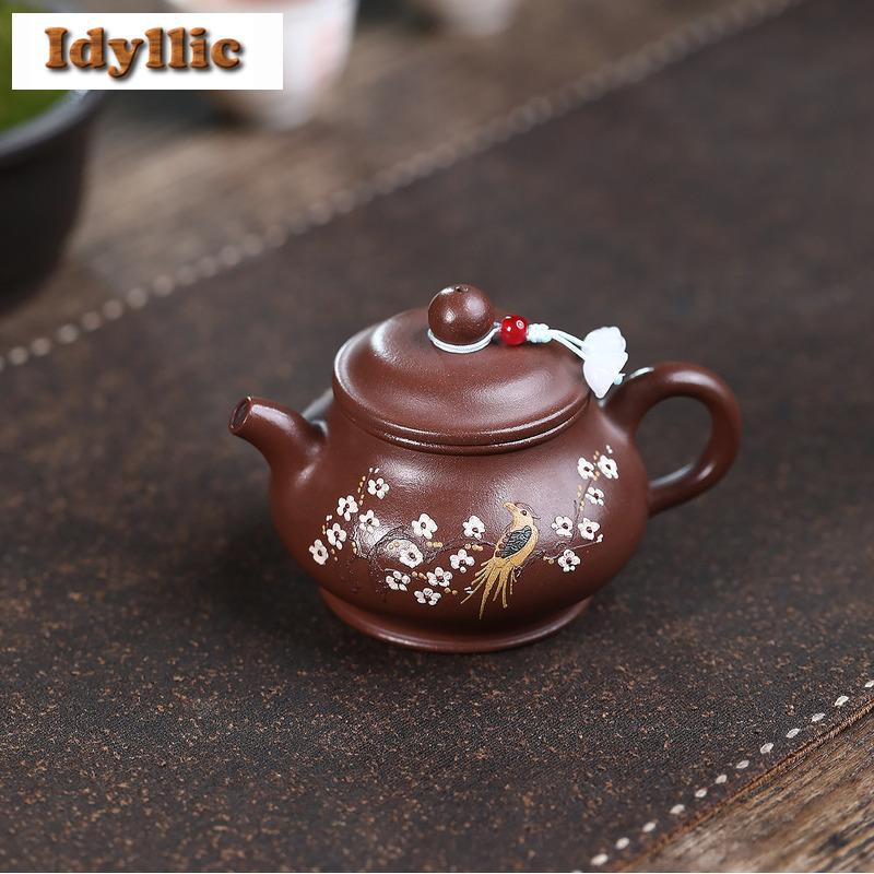 140ml Traditional Yixing Purple Clay Teapots Handmade Pan Pot Raw Ore Purple Mud Kettle With Filter Zisha Tea Set Tea Services