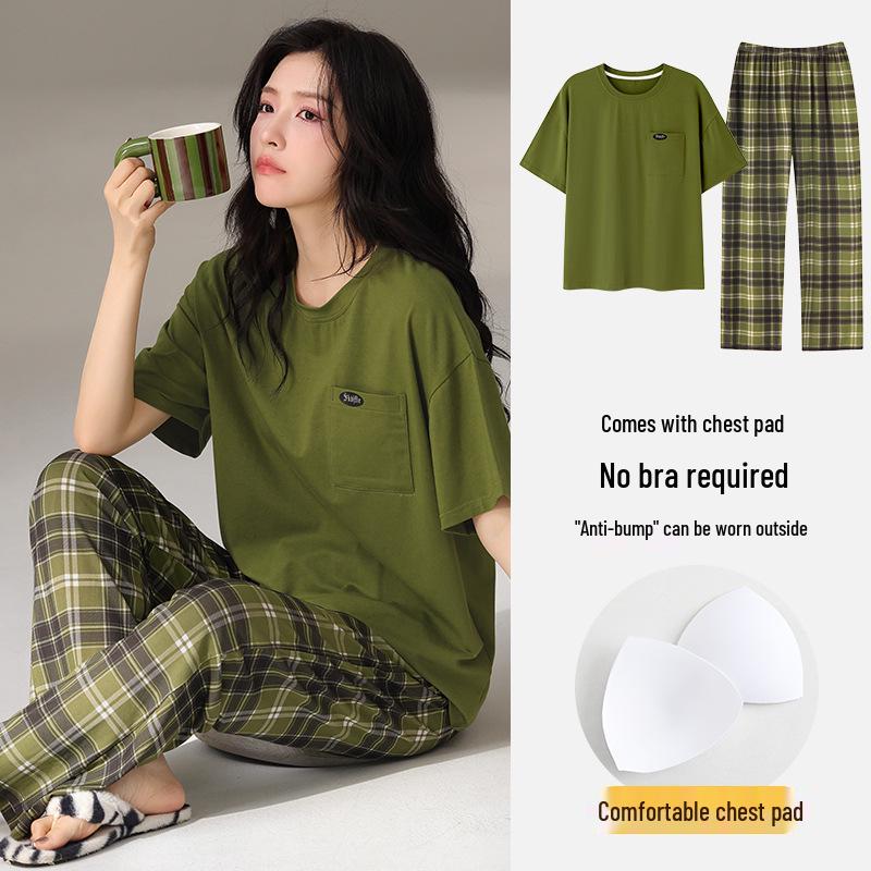 Women's Summer Modal Pajamas: Short Sleeve, Thin Style, with Chest Pads, Round Neck – Sweet Student Homewear