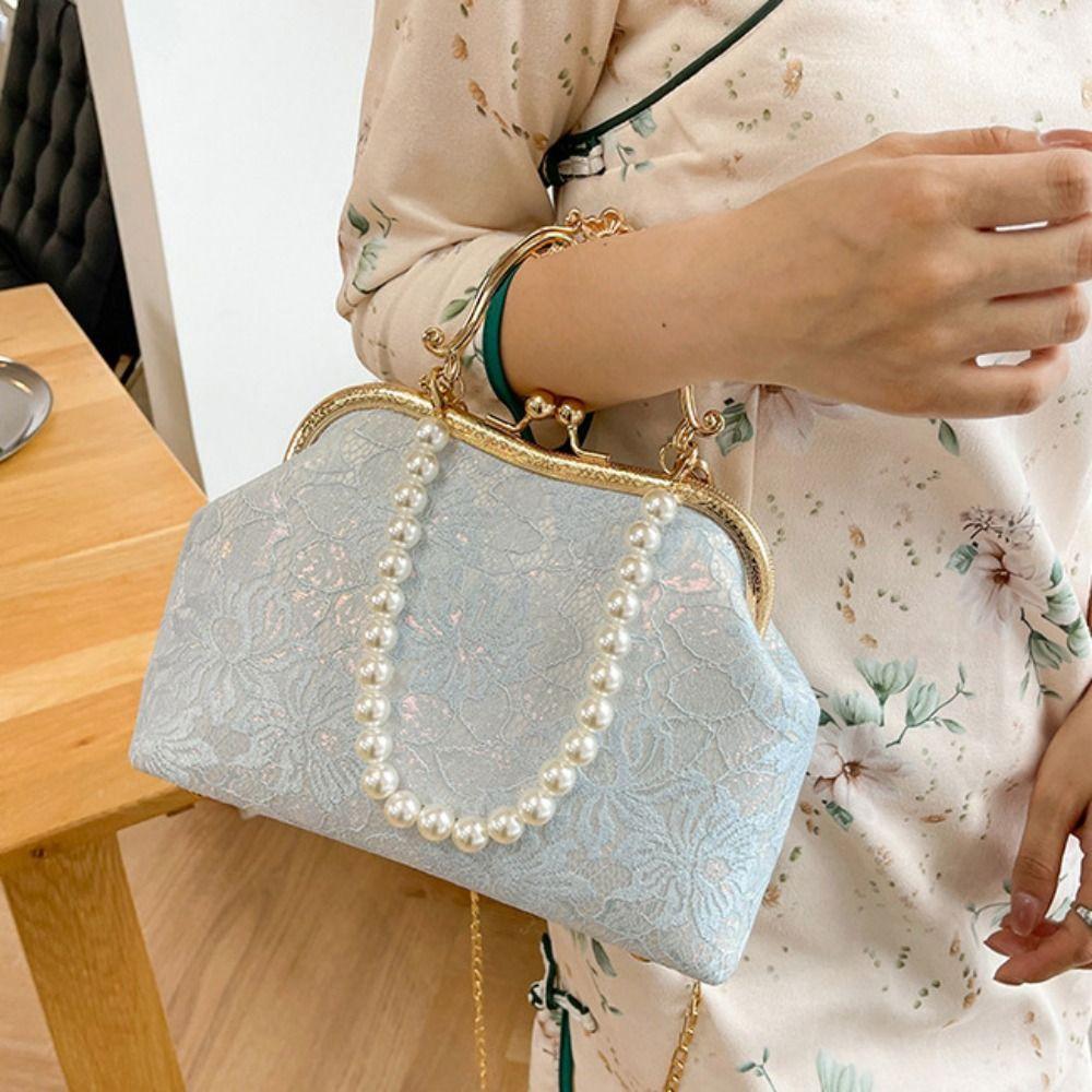 

Elegant Embroidery Chinese Style Handbag Pearl Clutch Bag Retro Wrist Bag Cheongsam Accessories Style5