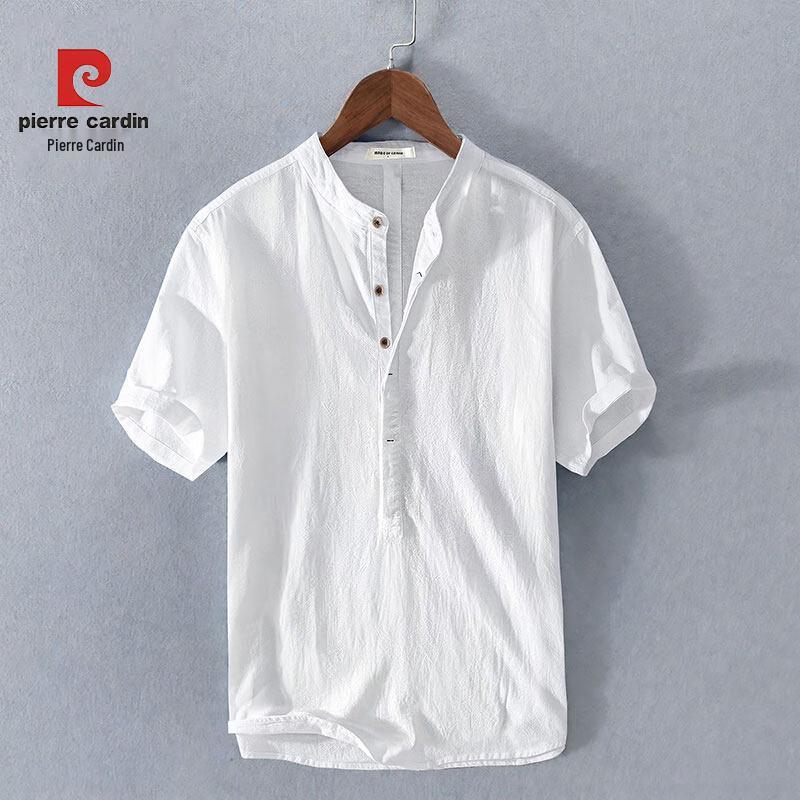 Pierre Cardin Men s Summer Cotton Linen Short Sleeve Shirt L
