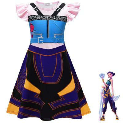Kids Girls Anime Cartoon KPop Super Star Singer Printed Ruffle Sleeves O Neck Casual Dress Halloween Cosplay Costumes