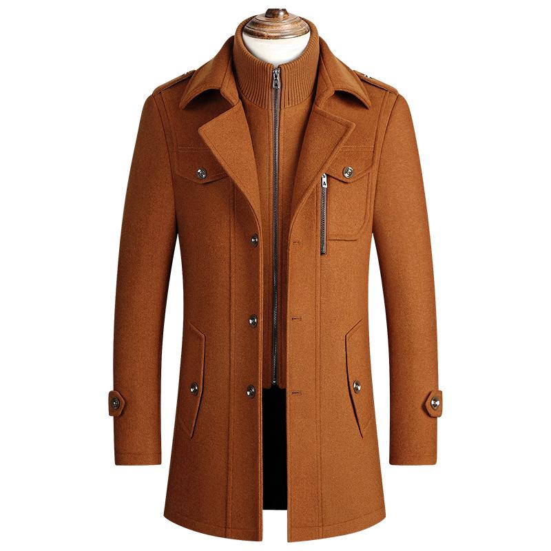 Men's Winter Wool Coat - Double Collar, Mid-Length for Middle-Aged and Elderly