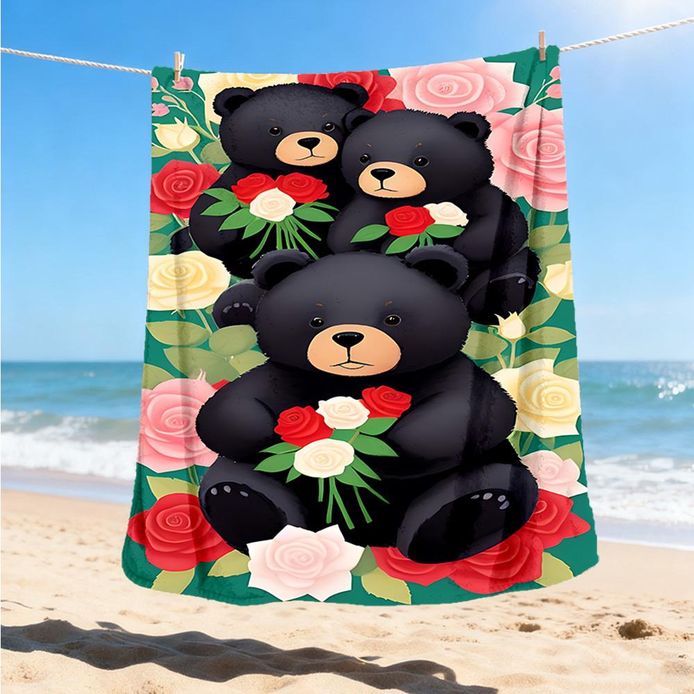 

1pc Teddy Bear Bouquet Outdoor Flannel Blanket Soft All Season Polyester Throw , Perfect for Picnics & Travel , Picnic Accessory 80x120cm