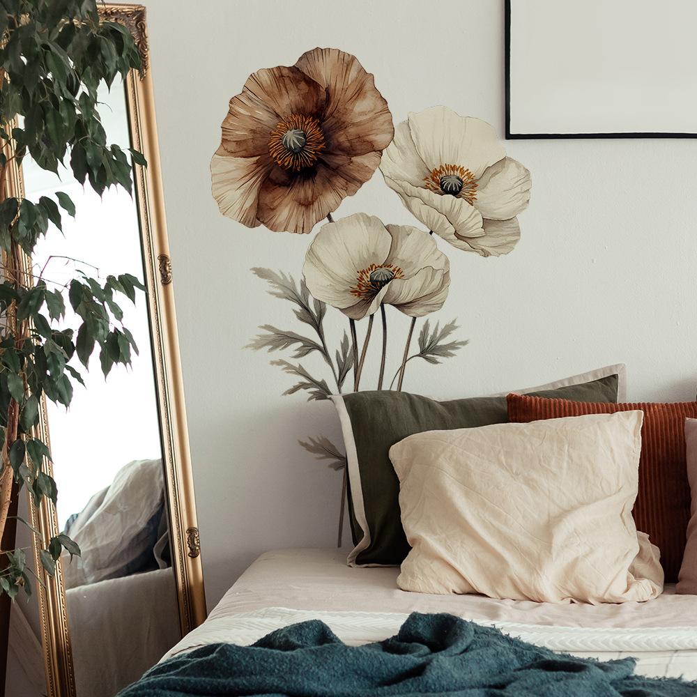 Adesivo da Parete Creativo Minimalista Fiore di Papavero Elegante Autoadesivo Rimovibile Decorazione per Camera da Letto Soggiorno Parete di Sfondo Casa Arte Murale