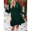 Women Elegant Velvet V Neck Long Sleeve High Waist A Line Short Dress