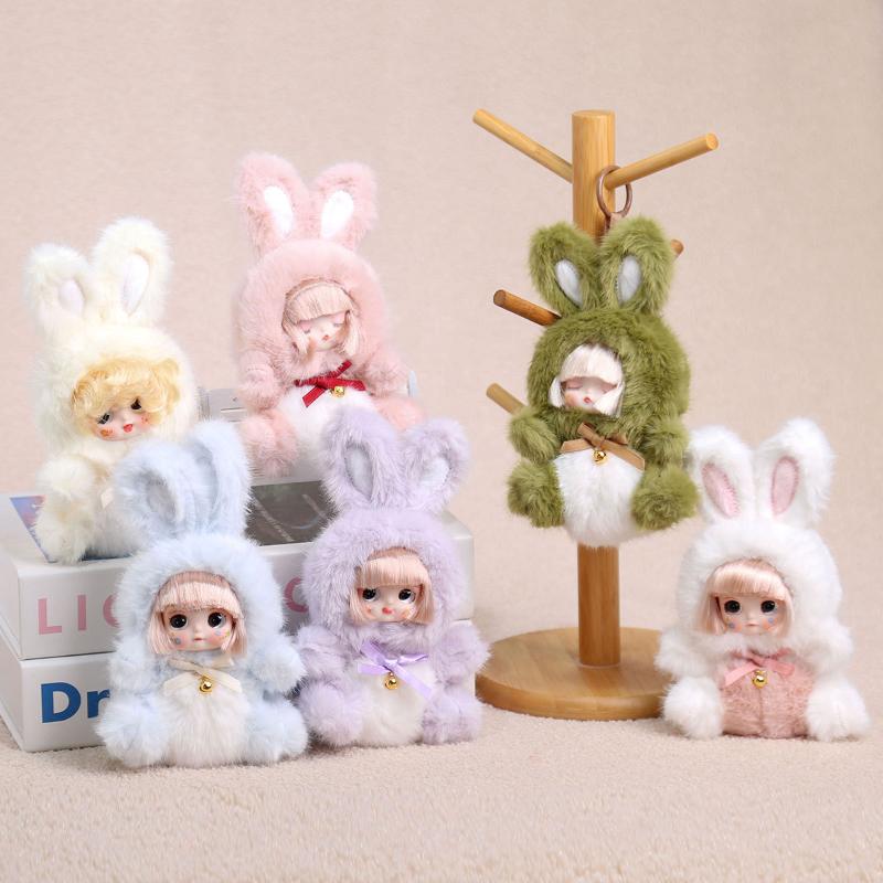 Cute Rabbit Vinyl Dolls Key Chains Plush Stuffed Soft Keyring Backpack Pendants Decoration Toys Gifts