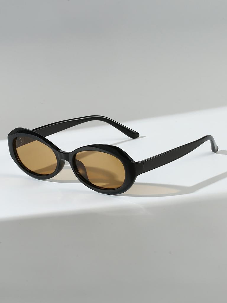 1Pc Retro Oval Unisex Sunglasses, High-End Black Narrow Frame, Uv Protection, Makes the Face Look Smaller