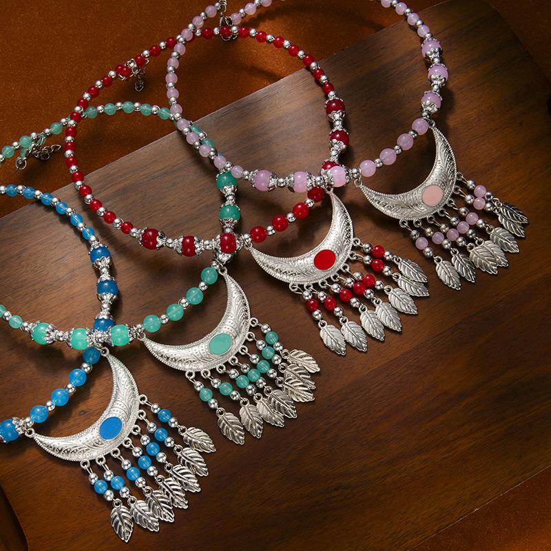 Ethnic-style Colorful Beaded Forehead Eyebrow Center Tassel Hair Accessory Tibetan-style Retro CollarNecklace and Headwear