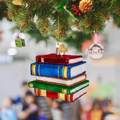 Mehrfarbiges Buchstapel-Ornament, Bücherregal, Weihnachtsbaum, hängende Dekoration, Acryl-Anhänger für die Feiertage, Heimdekoration