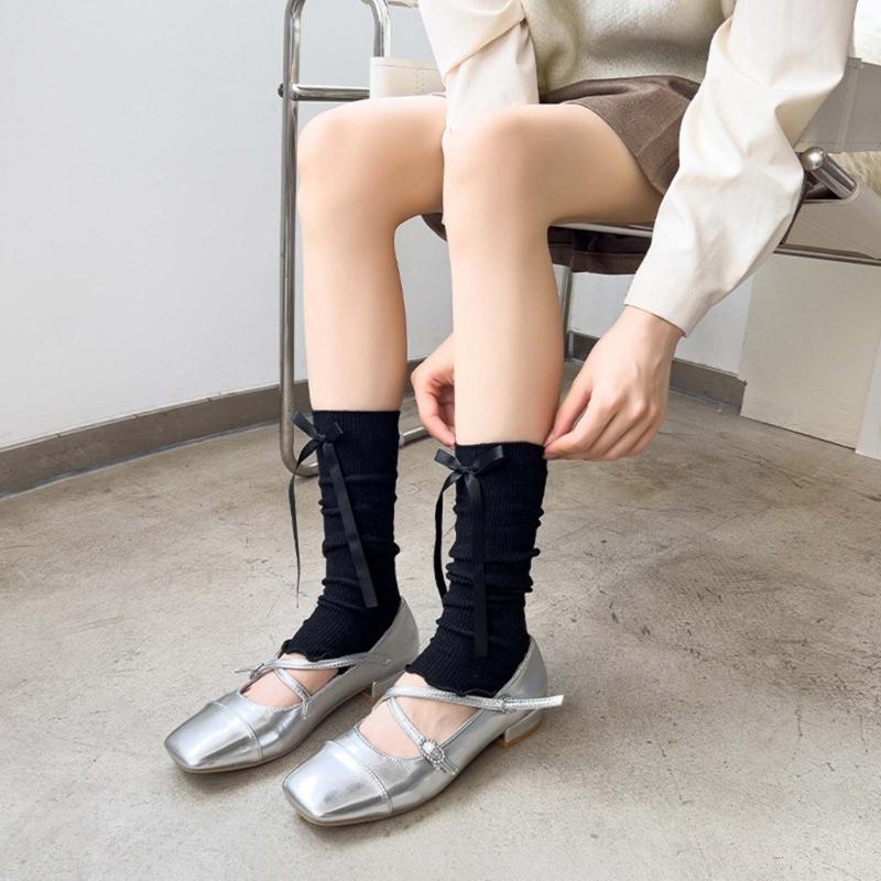 Knit Winter Warm Leg Warmers Long Socks Boot Cuffs Ribbed Leggings Stockings Bowknot Knee Warmers Sleeve