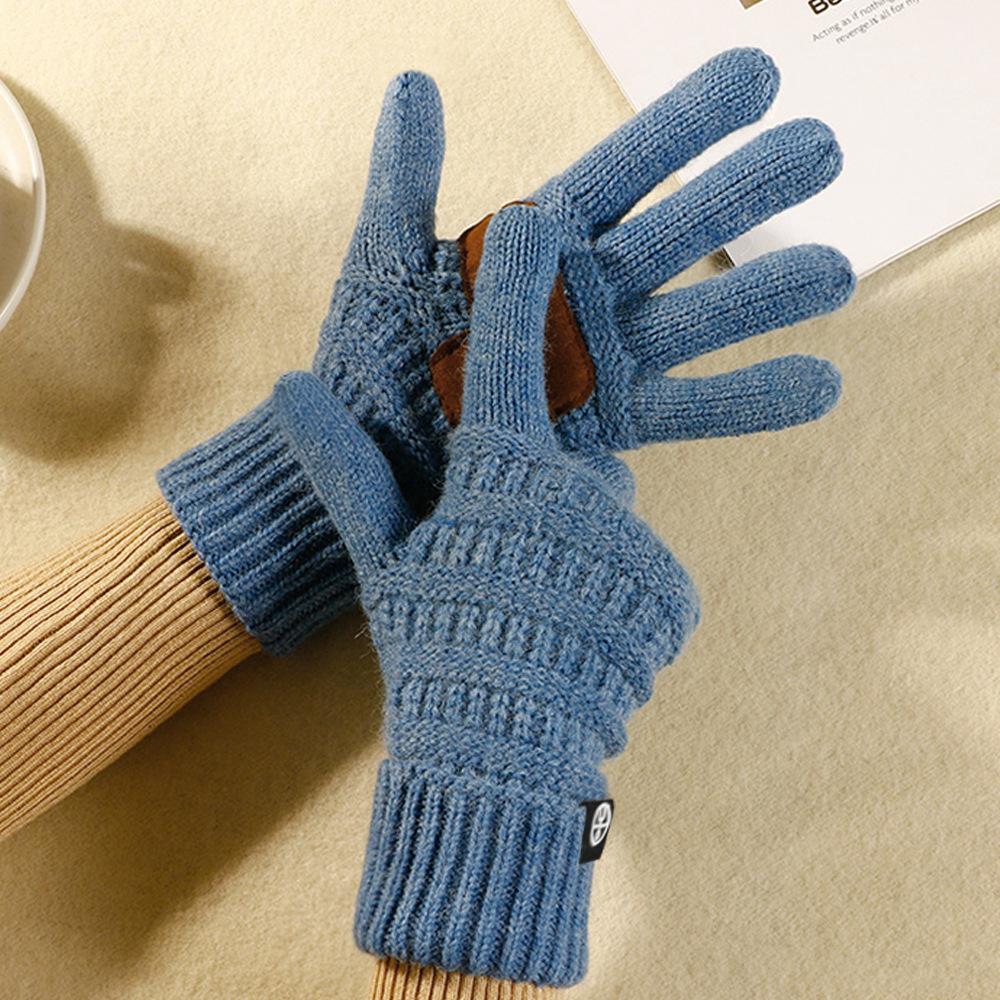 Winter Non-slip Knitted Gloves Warm Outdoor Windproof Wool Gloves Cycling Thickened Five-finger Touch Screen Gloves