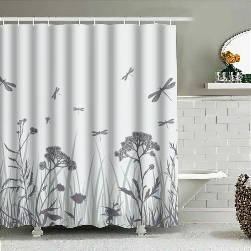 Green Leaf Pattern Shower Curtain 3D Printed Waterproof Bathroom Decor Set Of One Panel Size:180X245Cm (70X96)
