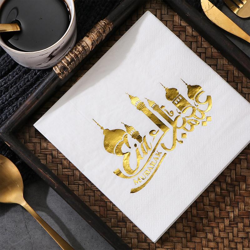 20 Stück/Packung Ramadan Party Servietten Sicher Weich Mundabputztuch Mond Servietten Papier 2-lagig Abendessen Weich quadratisch Saugfähiges Papier