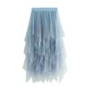 Damen Frühling Asymmetrischer Mesh Midi Rock - Hohe Taille Transparente Einsätze Schlankmachender Rock mit Fließendem Lagen-Design
