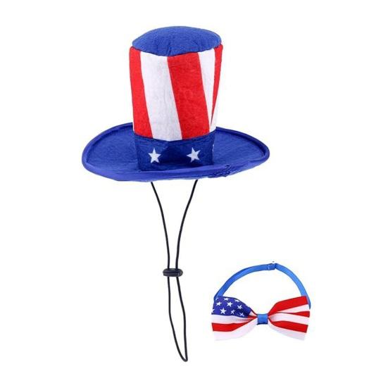1 Set July 4th Goose Outfits, Patriotic Porch Goose Costume, Independence Day Apparel, Stars Stripes Hat Bow Tie for Lawn 23 Inch Goose Statue