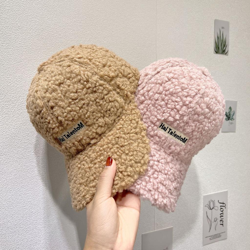 Winter Letter Embroidered Plush Warm Baseball Cap for Women's Winter Fashion Couple Duck Tongue Hat